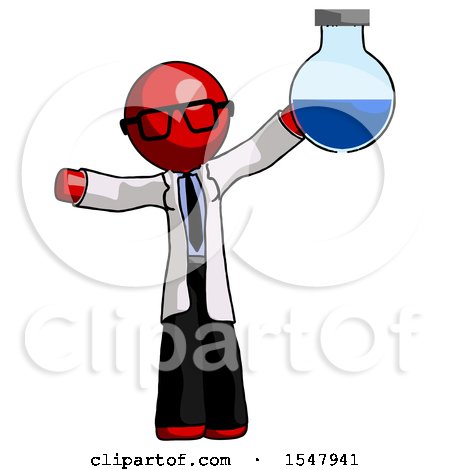 Red Doctor Scientist Man Holding Large Round Flask or Beaker by Leo Blanchette