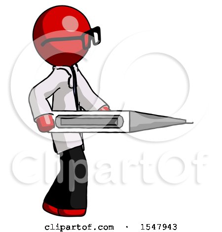 Red Doctor Scientist Man Walking with Large Thermometer by Leo Blanchette