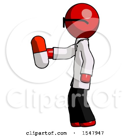 Red Doctor Scientist Man Holding Red Pill Walking to Left by Leo Blanchette