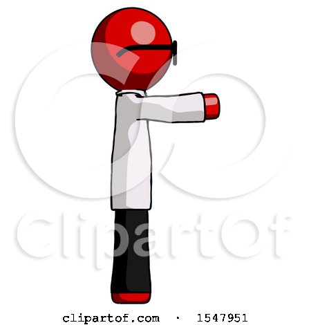 Red Doctor Scientist Man Pointing Right by Leo Blanchette