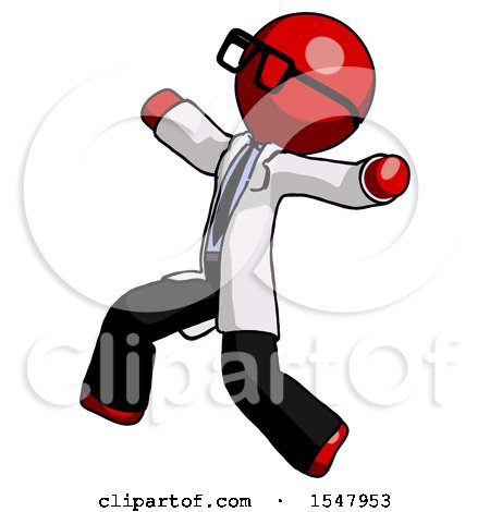 Red Doctor Scientist Man Running Away in Hysterical Panic Direction Left by Leo Blanchette