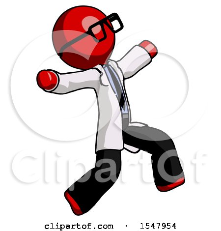Red Doctor Scientist Man Running Away in Hysterical Panic Direction Right by Leo Blanchette
