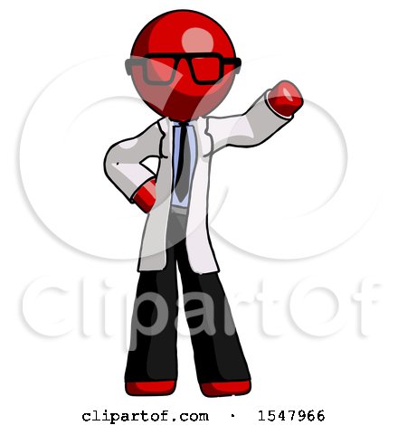 Red Doctor Scientist Man Waving Left Arm with Hand on Hip by Leo Blanchette