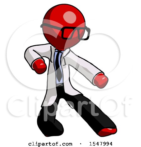 Red Doctor Scientist Man Karate Defense Pose Right by Leo Blanchette