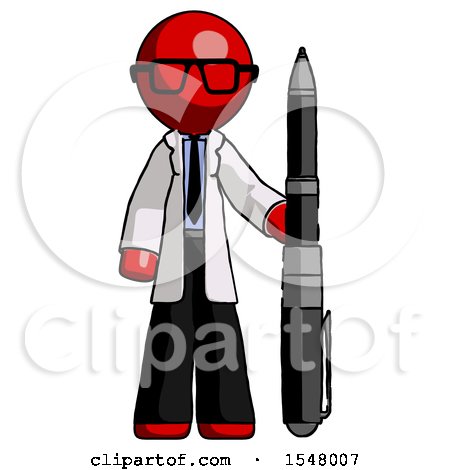 Red Doctor Scientist Man Holding Large Pen by Leo Blanchette