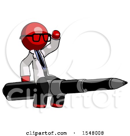 Red Doctor Scientist Man Riding a Pen like a Giant Rocket by Leo Blanchette