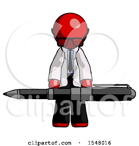Red Doctor Scientist Man Weightlifting a Giant Pen by Leo Blanchette