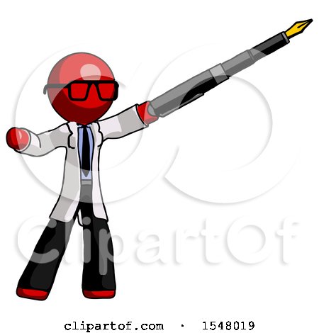 Red Doctor Scientist Man Pen Is Mightier Than the Sword Calligraphy Pose by Leo Blanchette