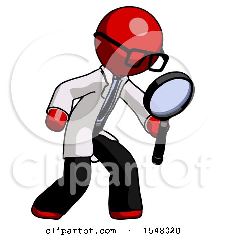 Red Doctor Scientist Man Inspecting with Large Magnifying Glass Right by Leo Blanchette