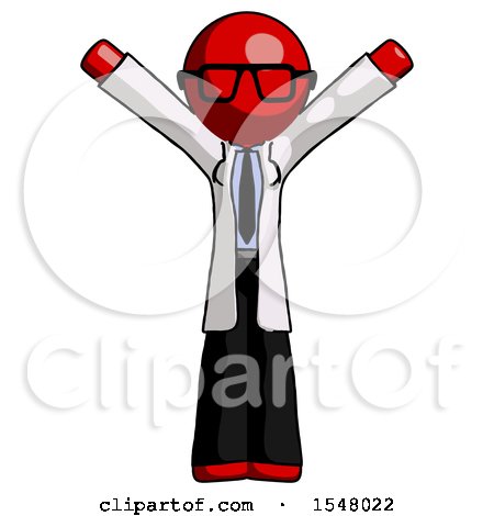 Red Doctor Scientist Man with Arms out Joyfully by Leo Blanchette
