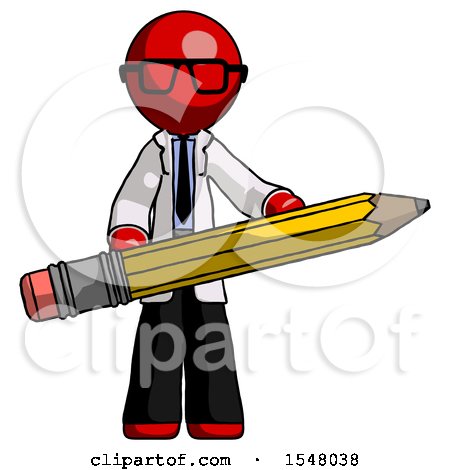 Red Doctor Scientist Man Writer or Blogger Holding Large Pencil by Leo Blanchette