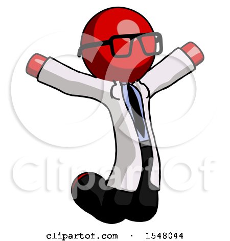 Red Doctor Scientist Man Jumping or Kneeling with Gladness by Leo Blanchette