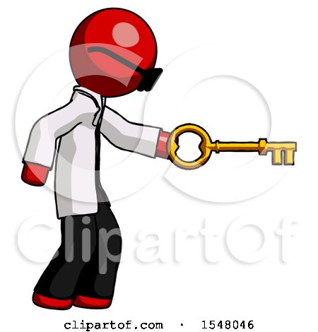 Red Doctor Scientist Man with Big Key of Gold Opening Something by Leo Blanchette