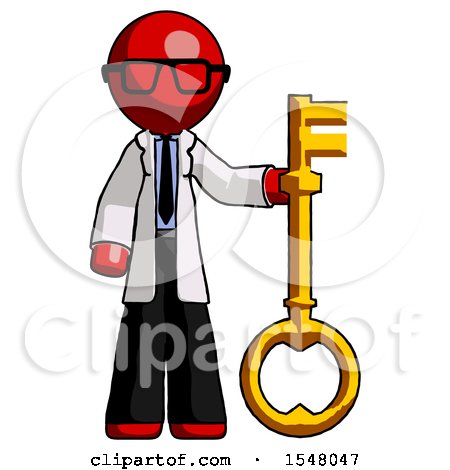 Red Doctor Scientist Man Holding Key Made of Gold by Leo Blanchette