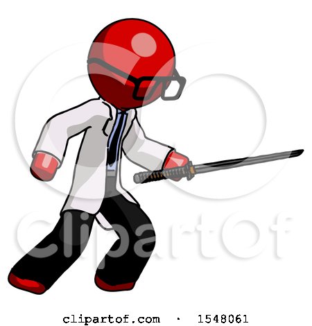 Red Doctor Scientist Man Stabbing with Ninja Sword Katana by Leo Blanchette