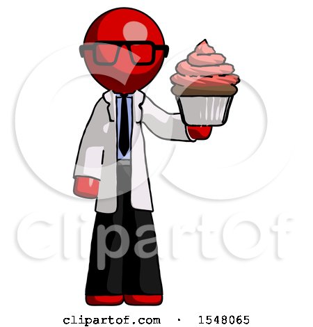 Red Doctor Scientist Man Presenting Pink Cupcake to Viewer by Leo Blanchette
