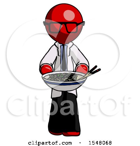 Red Doctor Scientist Man Serving or Presenting Noodles by Leo Blanchette