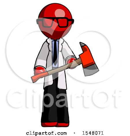 Red Doctor Scientist Man Holding Red Fire Fighter's Ax by Leo Blanchette