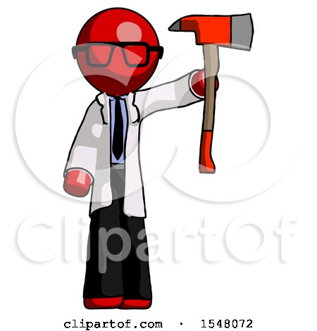 Red Doctor Scientist Man Holding up Red Firefighter's Ax by Leo Blanchette