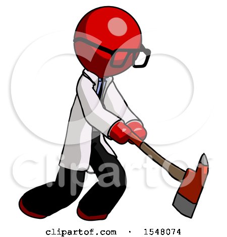 Red Doctor Scientist Man Striking with a Red Firefighter's Ax by Leo Blanchette