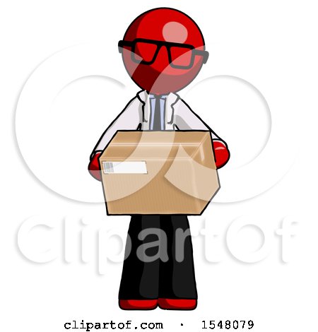 Red Doctor Scientist Man Holding Box Sent or Arriving in Mail by Leo Blanchette