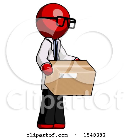 Red Doctor Scientist Man Holding Package to Send or Recieve in Mail by Leo Blanchette