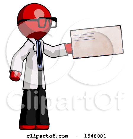 Red Doctor Scientist Man Holding Large Envelope by Leo Blanchette