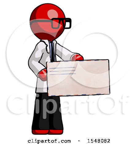 Red Doctor Scientist Man Presenting Large Envelope by Leo Blanchette
