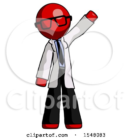 Red Doctor Scientist Man Waving Emphatically with Left Arm by Leo Blanchette