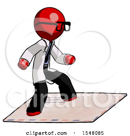 Red Doctor Scientist Man on Postage Envelope Surfing by Leo Blanchette