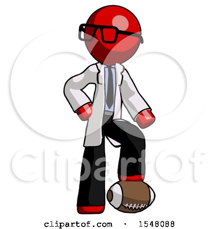 Red Doctor Scientist Man Standing with Foot on Football by Leo Blanchette