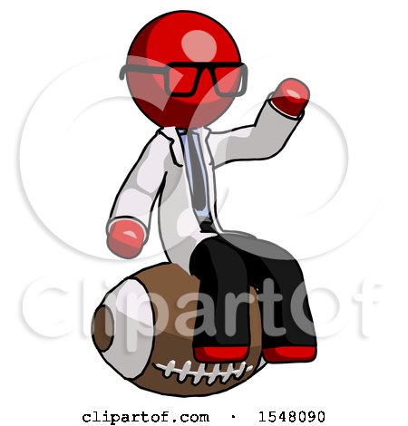 Red Doctor Scientist Man Sitting on Giant Football by Leo Blanchette