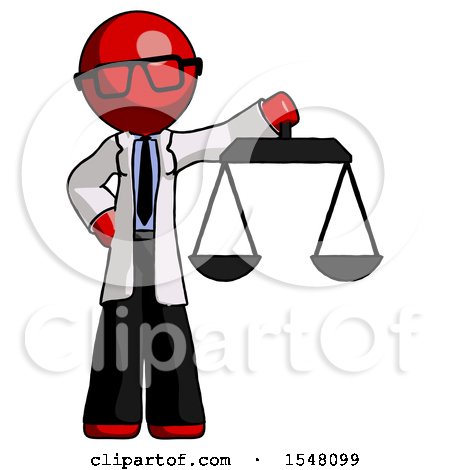 Red Doctor Scientist Man Holding Scales of Justice by Leo Blanchette
