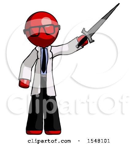 Red Doctor Scientist Man Holding Sword in the Air Victoriously by Leo Blanchette