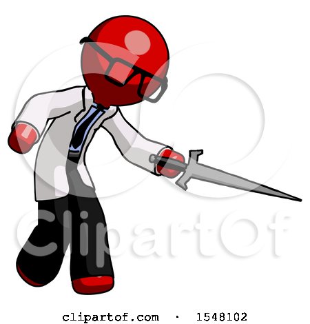 Red Doctor Scientist Man Sword Pose Stabbing or Jabbing by Leo Blanchette