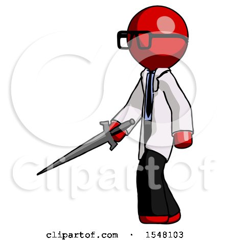 Red Doctor Scientist Man with Sword Walking Confidently by Leo Blanchette
