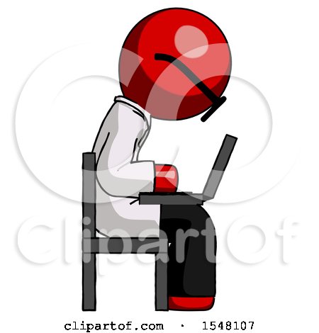 Red Doctor Scientist Man Using Laptop Computer While Sitting in Chair View from Side by Leo Blanchette