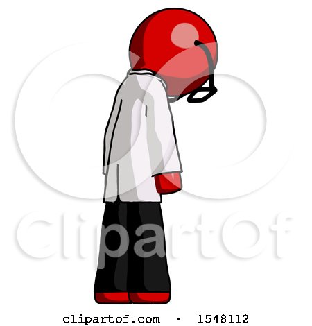 Red Doctor Scientist Man Depressed with Head Down, Back to Viewer, Right by Leo Blanchette