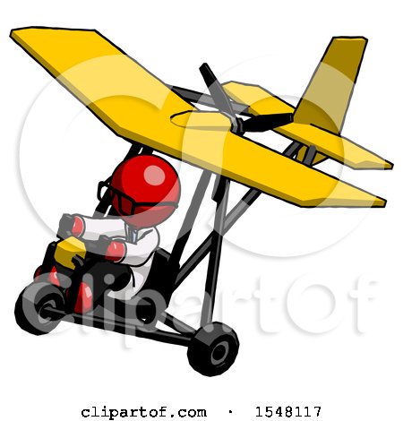 Red Doctor Scientist Man in Ultralight Aircraft Top Side View by Leo Blanchette