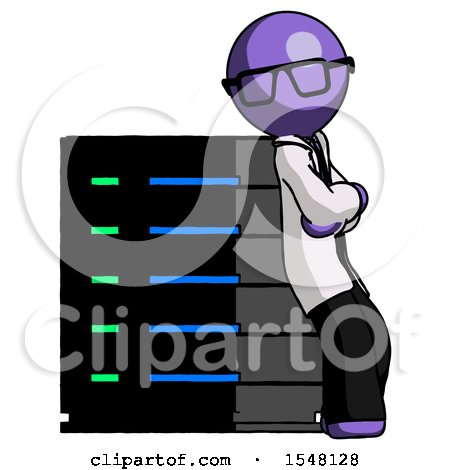 Purple Doctor Scientist Man Resting Against Server Rack Viewed at Angle by Leo Blanchette