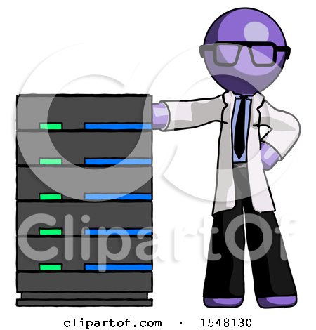 Purple Doctor Scientist Man with Server Rack Leaning Confidently Against It by Leo Blanchette