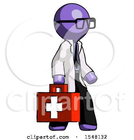 Purple Doctor Scientist Man Walking with Medical Aid Briefcase to Right by Leo Blanchette