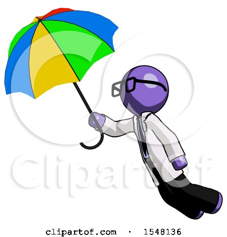 Purple Doctor Scientist Man Flying with Rainbow Colored Umbrella by Leo Blanchette