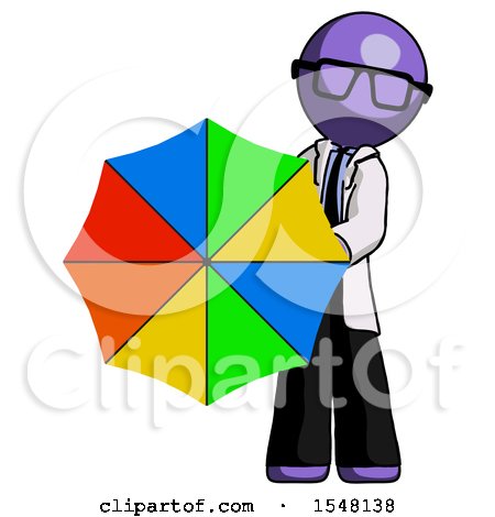 Purple Doctor Scientist Man Holding Rainbow Umbrella out to Viewer by Leo Blanchette