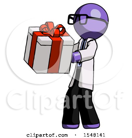 Purple Doctor Scientist Man Presenting a Present with Large Red Bow on It by Leo Blanchette
