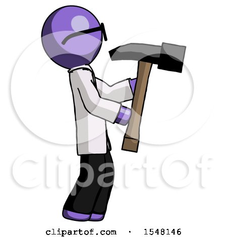 Purple Doctor Scientist Man Hammering Something on the Right by Leo Blanchette