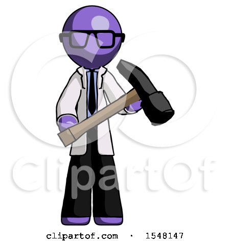 Purple Doctor Scientist Man Holding Hammer Ready to Work by Leo Blanchette