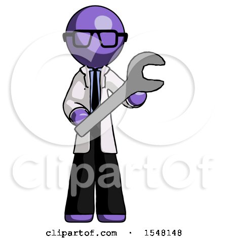 Purple Doctor Scientist Man Holding Large Wrench with Both Hands by Leo Blanchette