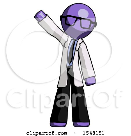 Purple Doctor Scientist Man Waving Emphatically with Right Arm by Leo Blanchette