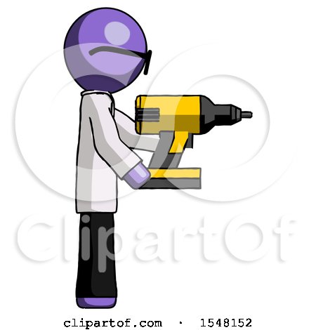 Purple Doctor Scientist Man Using Drill Drilling Something on Right Side by Leo Blanchette
